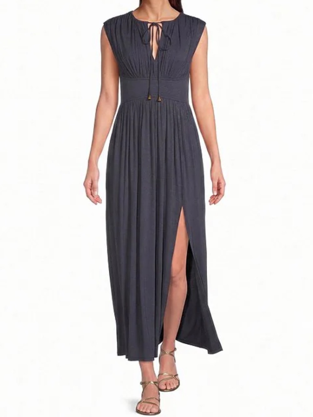 TAYLOR Tie Neck Waist Cinch Maxi Dress